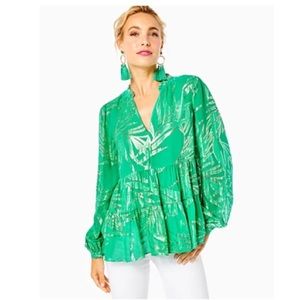 NWT Lilly Pulitzer green silk Sarita top